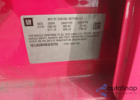 2014 Chevrolet Sonic Ls Auto from USA, damaged, VIN 1G1JA5SH4E4243756